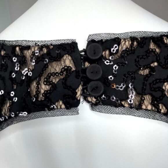 BCBGMAXAZRIA Kaya Black Sequin V Neck Open Back Cocktail Evening Dress 8 PETITE - Picture 10 of 11